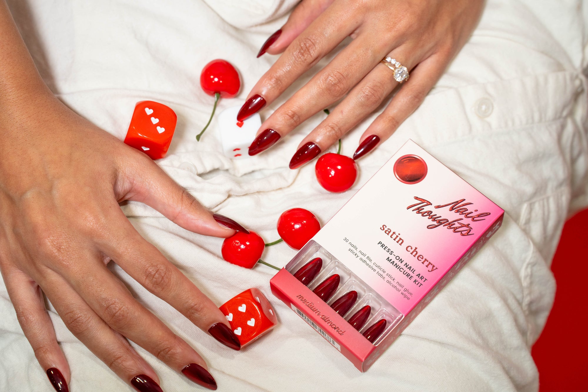 Satin Cherry Press On Nails