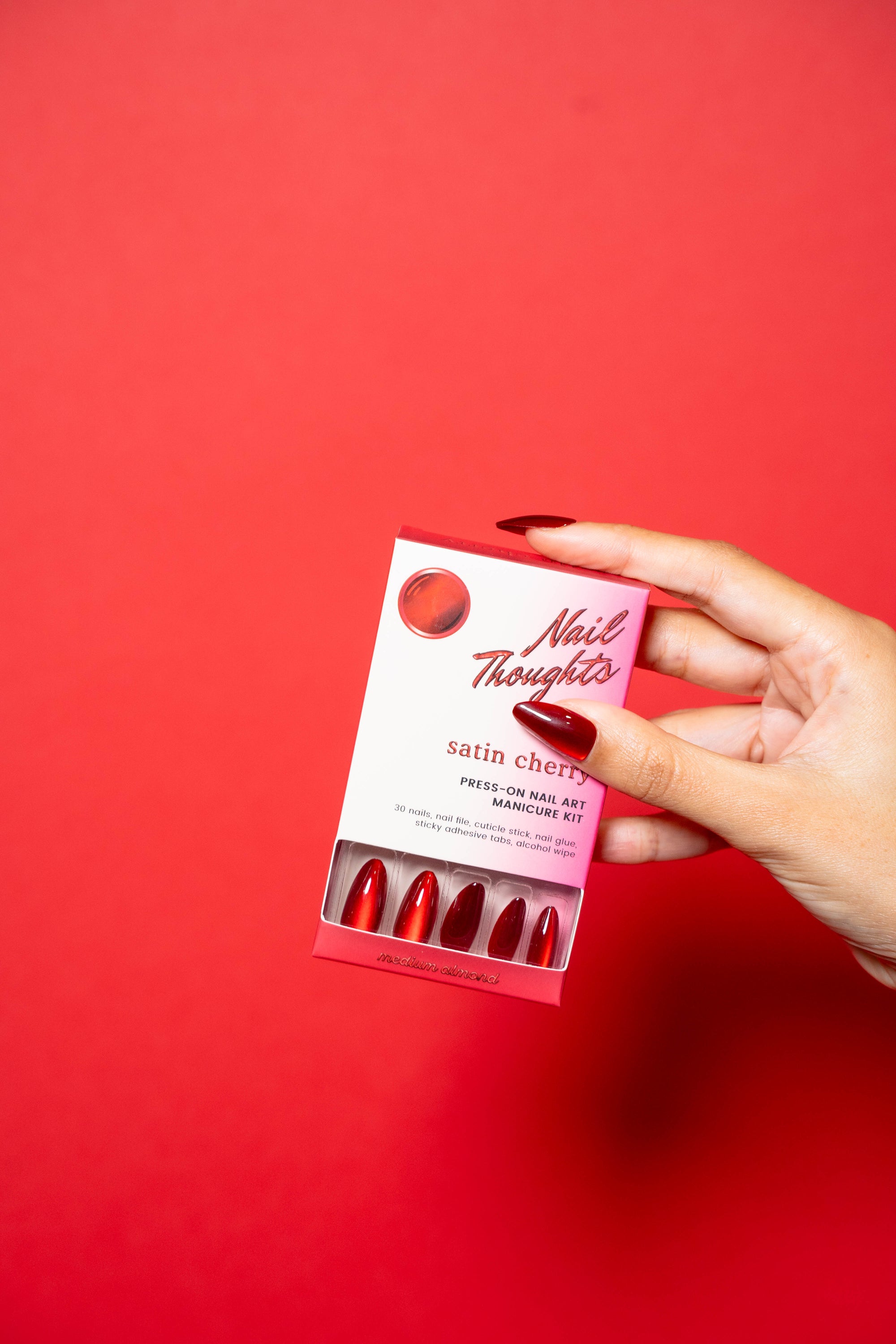 Satin Cherry Press On Nails