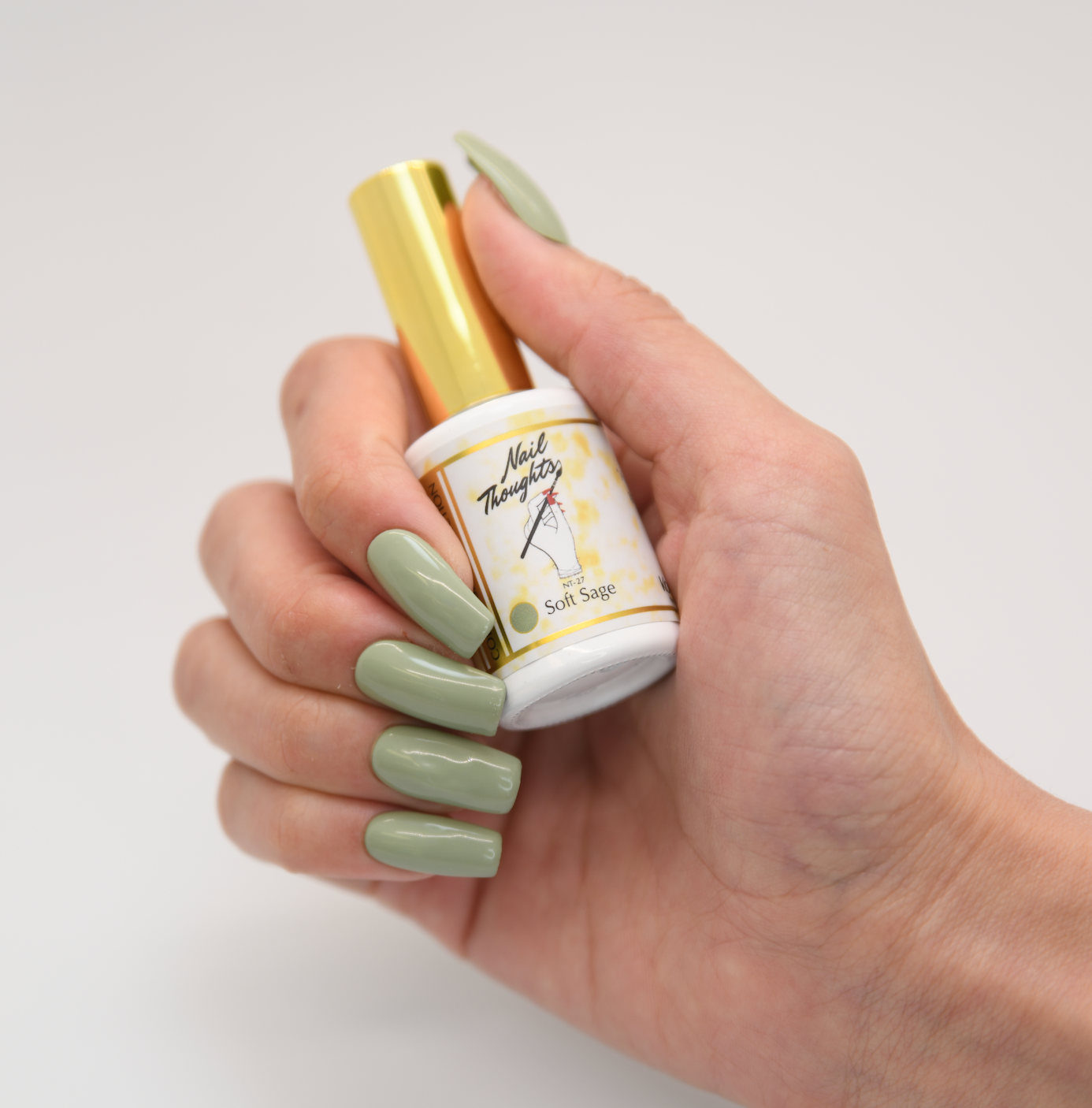 Soft Sage Green Nails with Subtle Glow